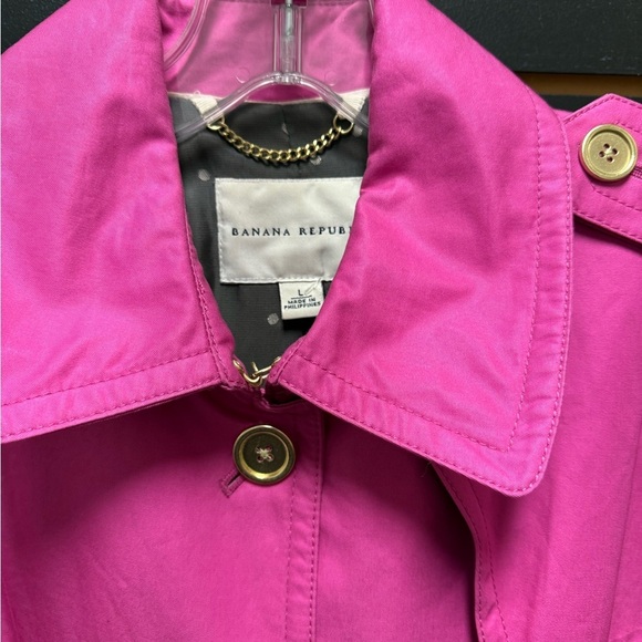 Banana Republic Pink Trench Coat Gold Buttons Knee Length - Picture 2 of 3